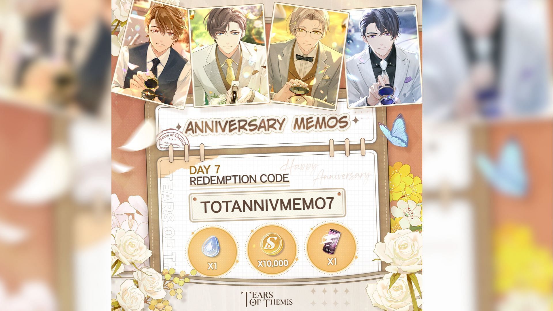 Tears of Themis anniversary special redeem codes. (Image via HoYoverse)