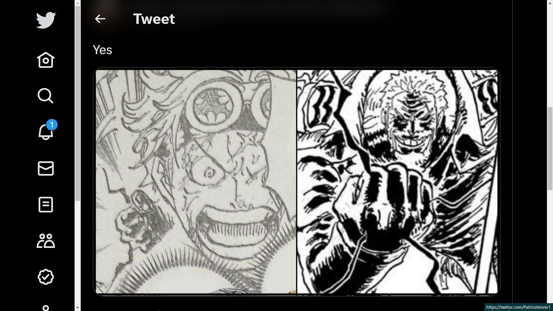 Fan compares Monkey D. Garp using Conqueror&#039;s Haki and Koby from a panel in chapter 1088 (Images via Shueisha/Eiichiro Oda and Twitter/@Patricetienne1)