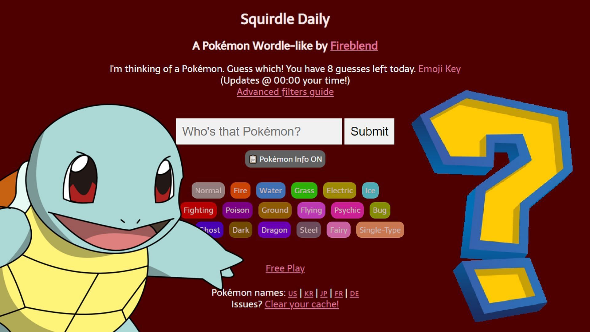 Squirdle (Pokemon Wordle) 18 iulie Răspunsuri și sugestii