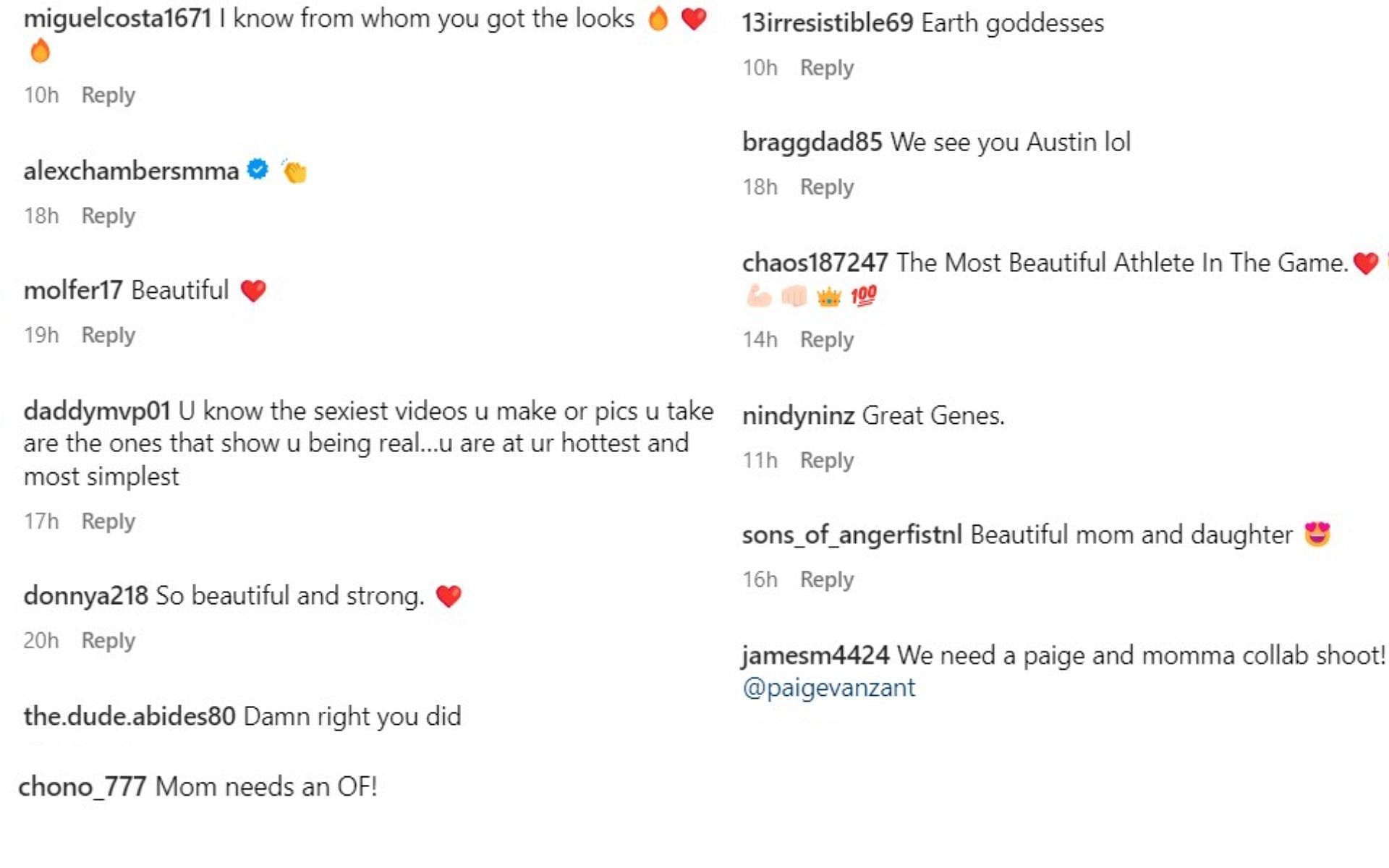 Screenshot of fan reactions to VanZant&#039;s post with her mother