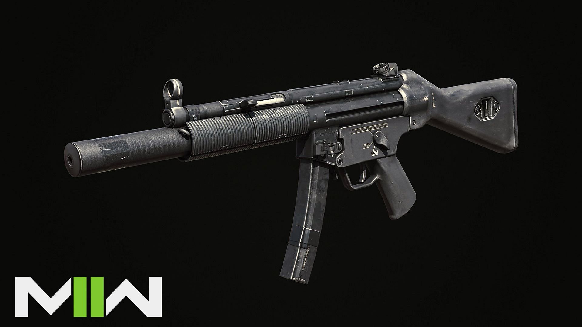 MP5SD with a black background and a MW2 logo at the bottom left corner.