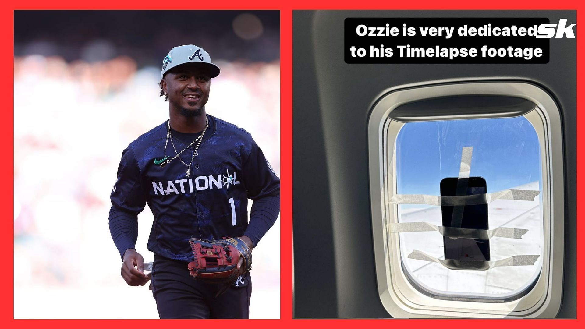 IN PHOTOS: Braves All-Star Ozzie Albies tapes his phone on airplane