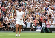 Ons Jabeur celebrates victory against Aryna Sabalenka