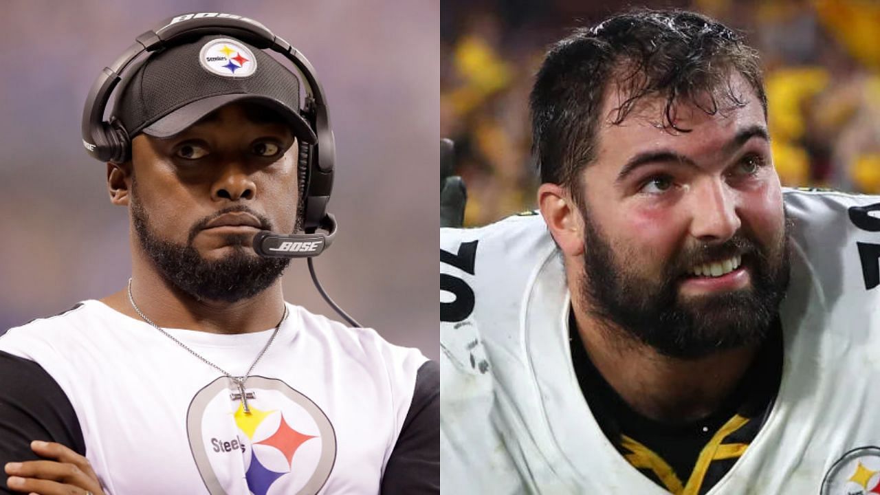 Mike Tomlin coached Alejandro Villanueva in the Pittsburgh Steelers - both images via Getty