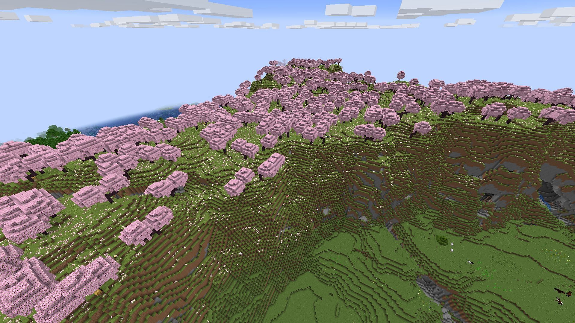 Massive Cherry Grove biome right beside spawn in Minecraft 1.20.1 (Image via Mojang)
