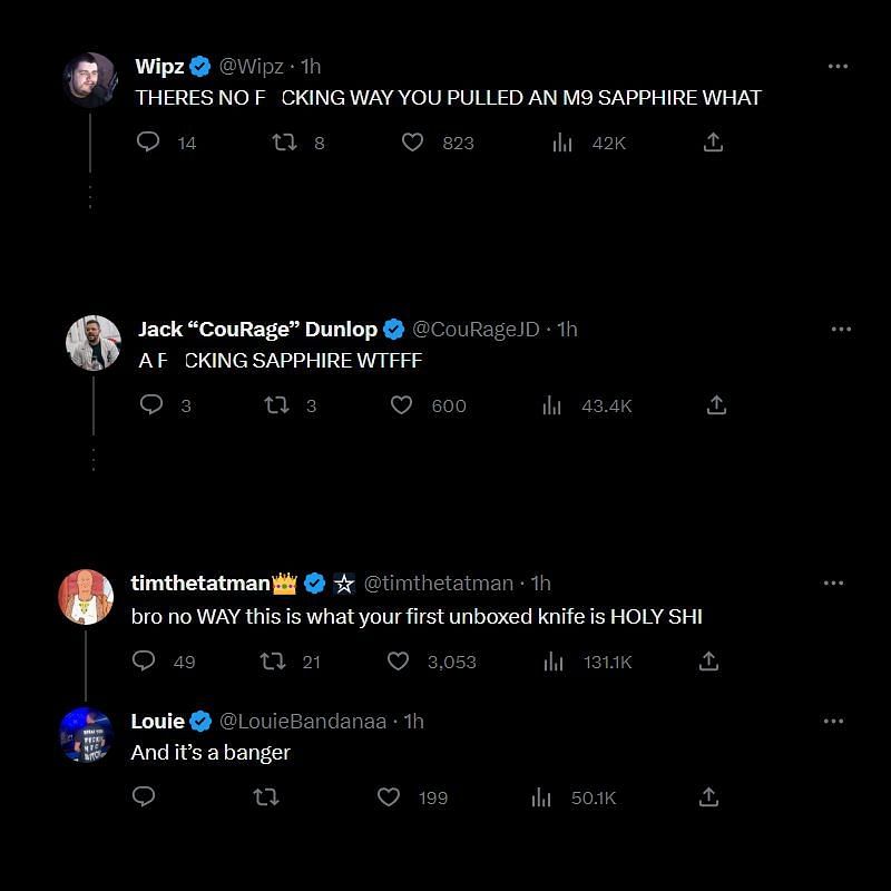 Some Twitter reactions from fellow streamers (Image via Twitter)