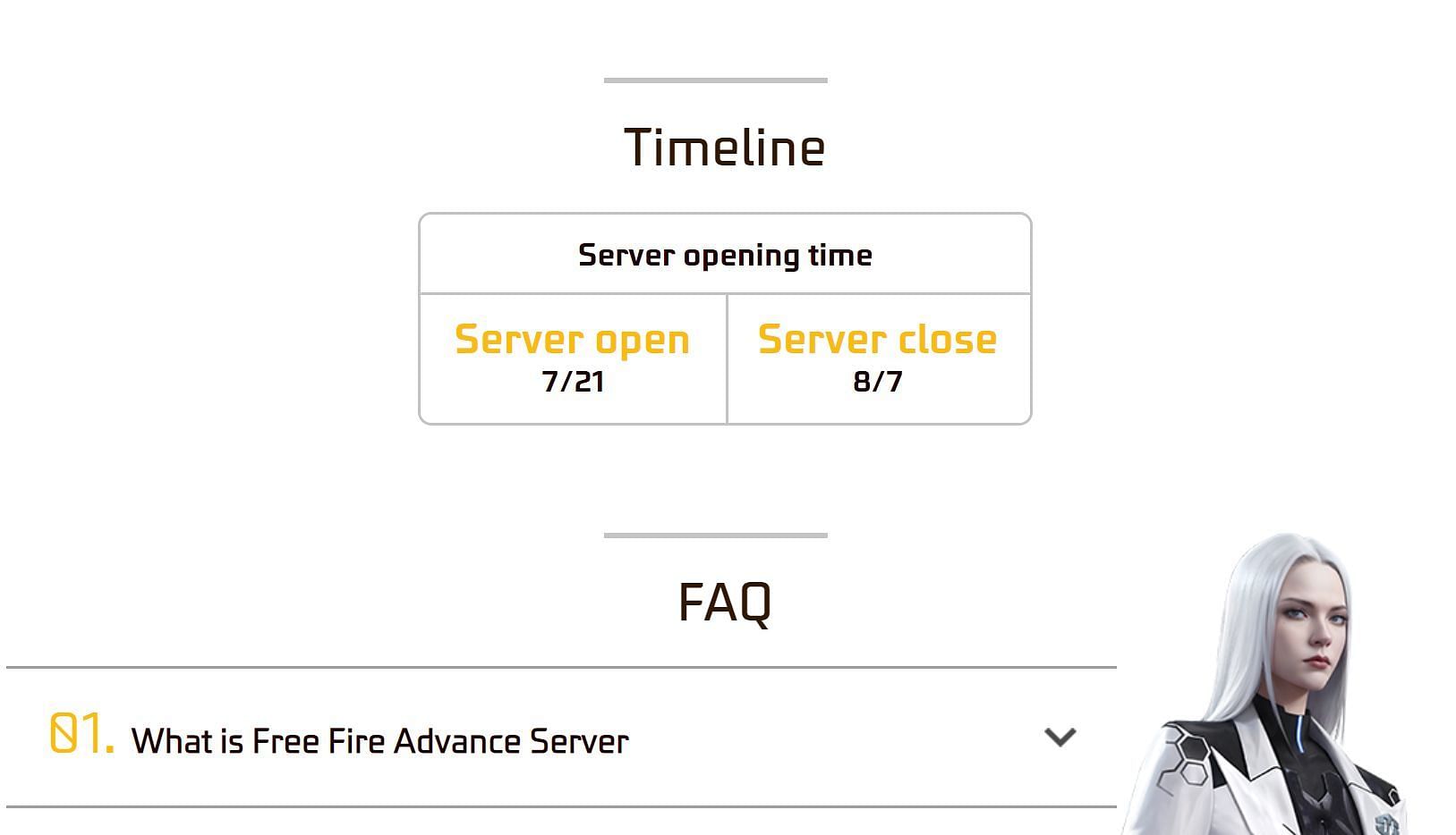 Timeline of the server (Image via Garena)