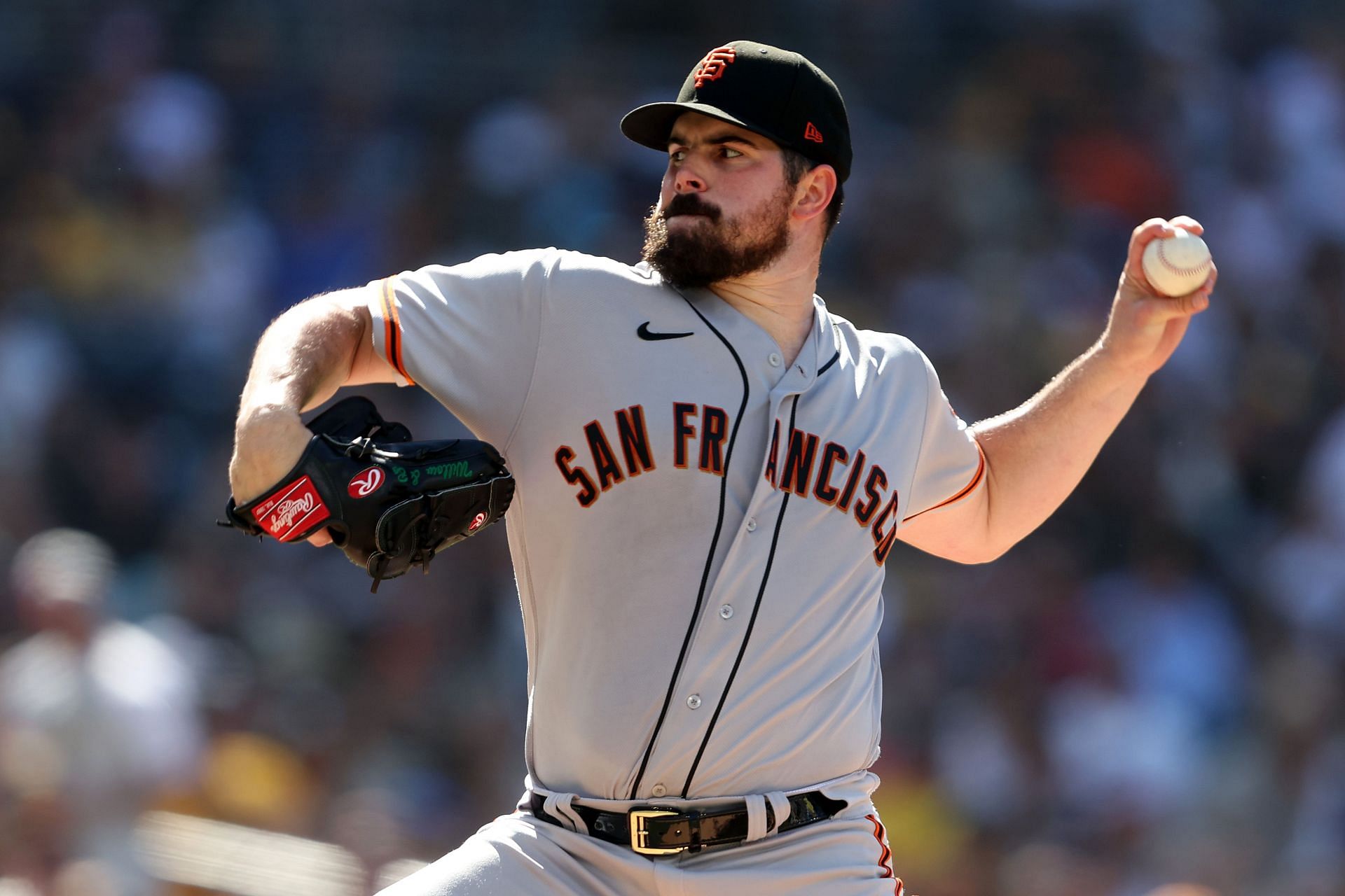 Carlos Rodon of the San Francisco Giants pitches against the San Diego Padres at PETCO Park