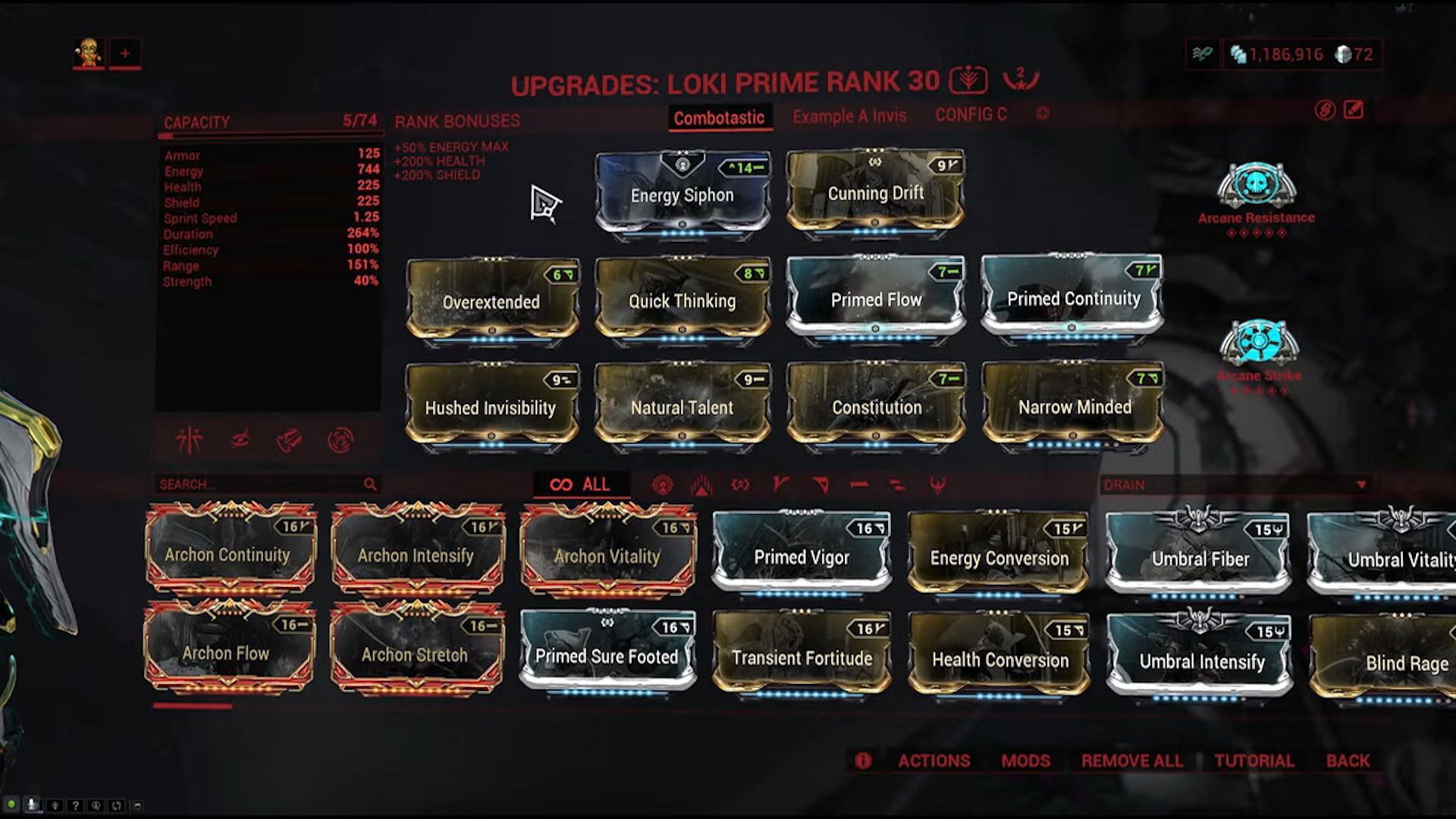 Loki build for farming affinity in Warframe on ranged weapons (Image via Digital Extremes)