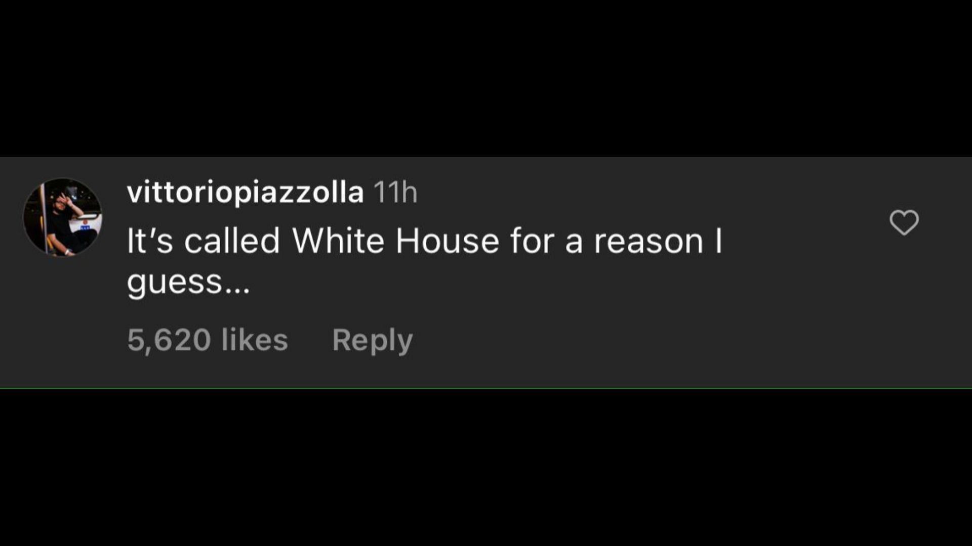 Screenshot of an Internet user remarking on cocaine being found in the White House. (Photo via @Pubity/Instagram)