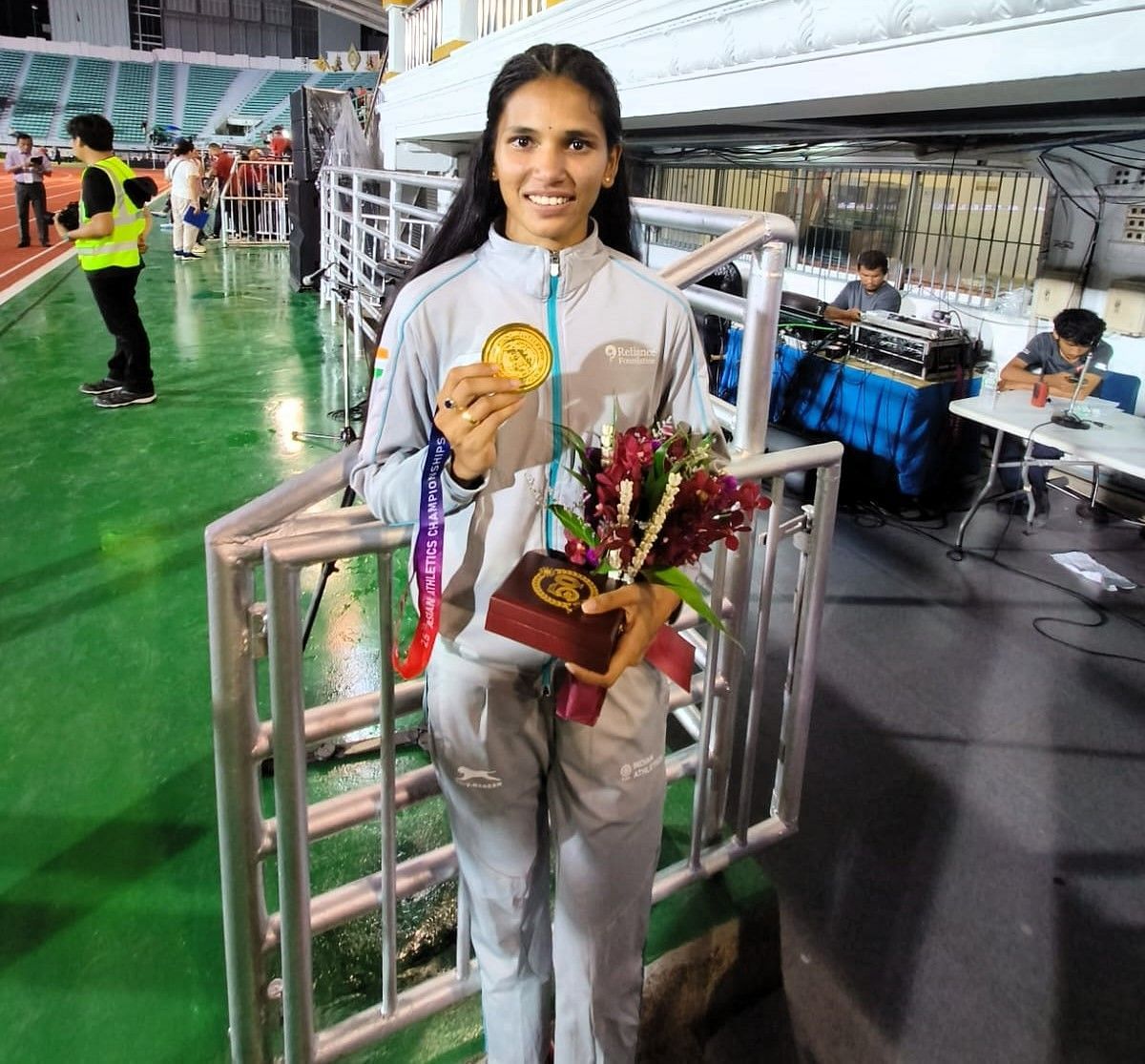 India&rsquo;s Jyothi Yarraji, winner of gold in women&rsquo;s 100m hurdles on day-two of Asian Athletics Championships in Bangkok. Photo credit: AFI