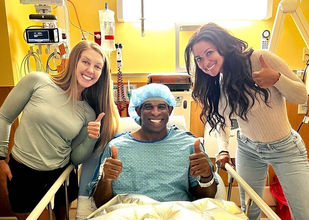 Deion Sanders&#039; girlfriend, Tracey Edmonds, posted a picture on Instagram of Sanders in his hospital bed