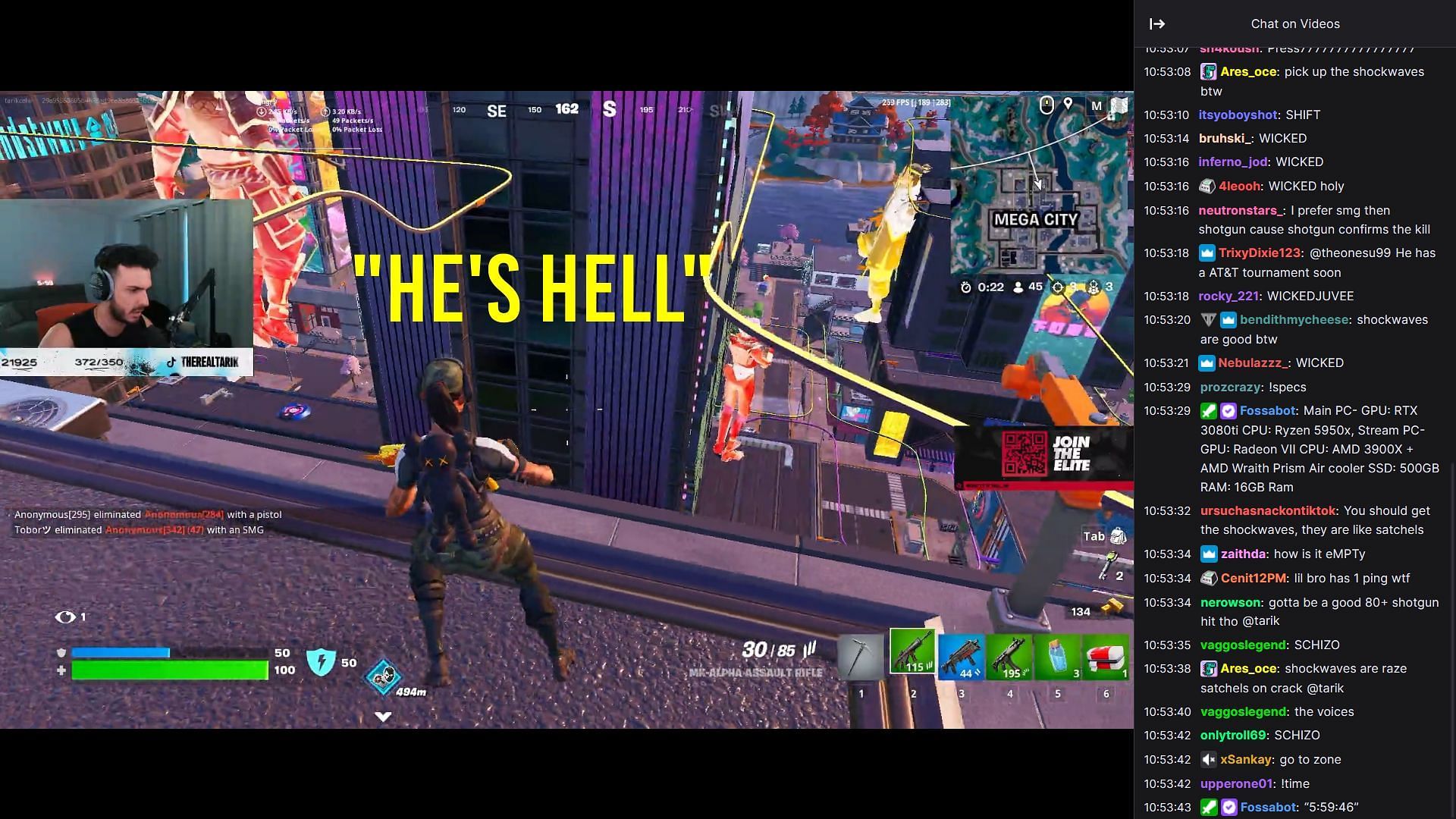 Tarik played some Fortnite on stream a couple of days ago to prepare for the AT&amp;T Annihilator Cup (Image via Tarik/Twitch)