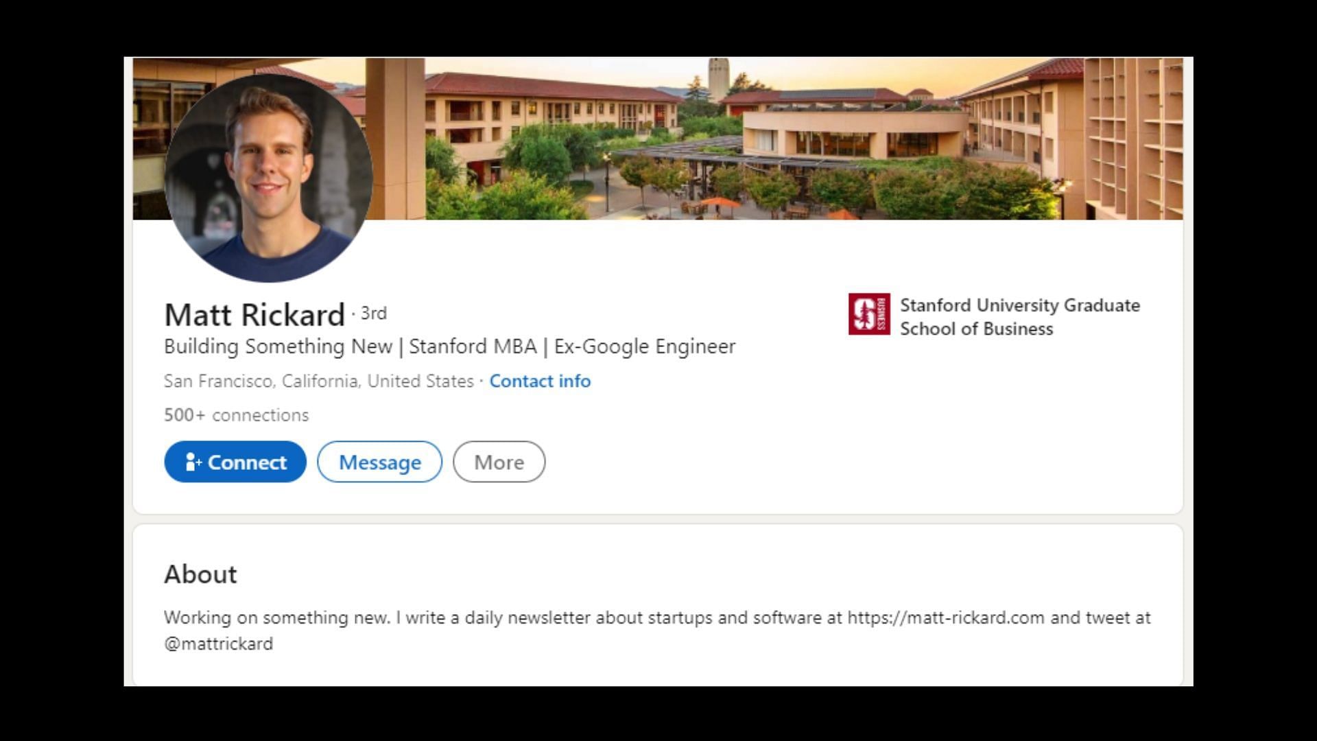 A glimpse of Matt Rickard&#039;s LinkedIn page (Image via LinkedIn)