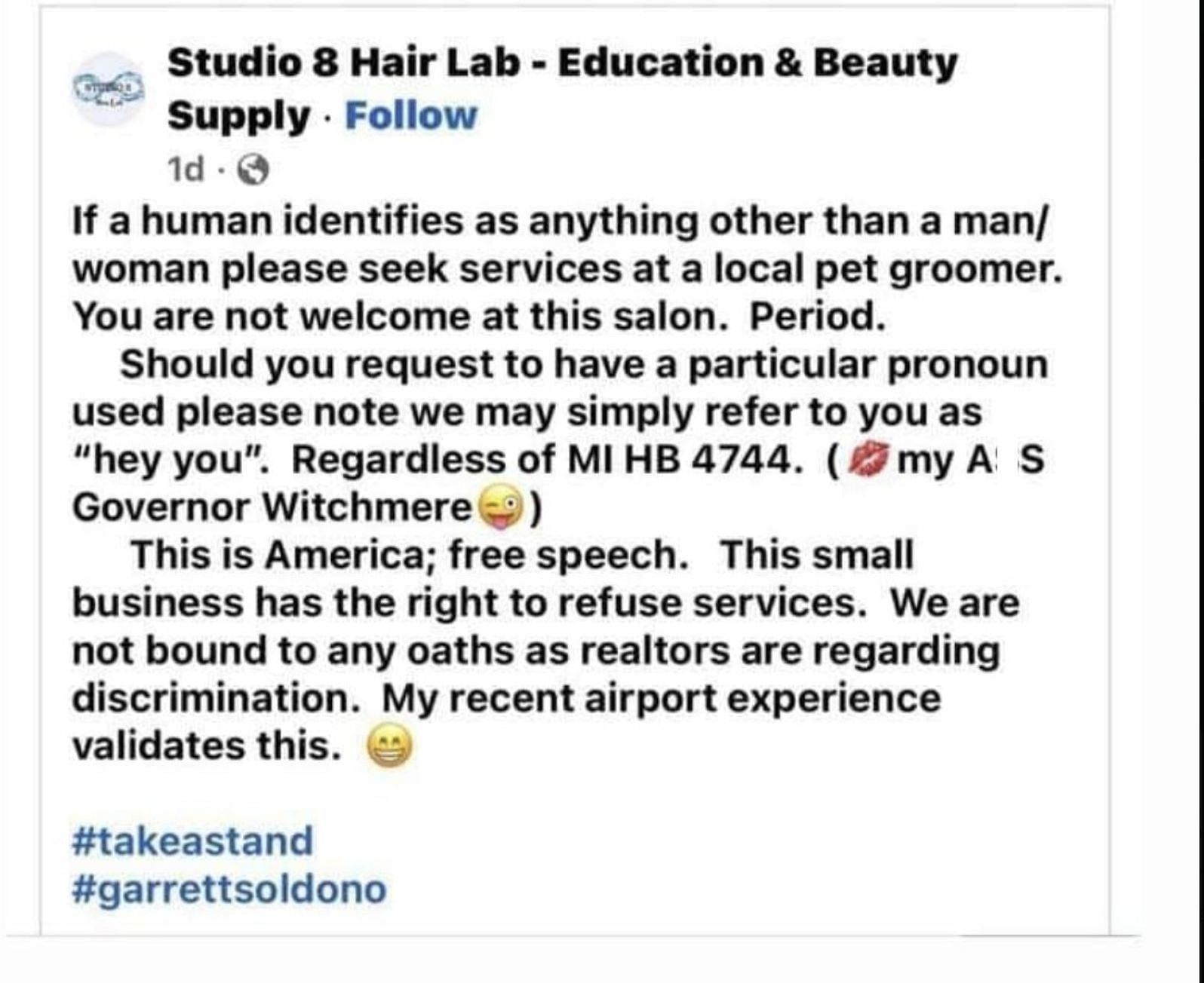 Social media users bash the Michigan salon for barring Trans people from entering their salon: Reactions and reviews explored. (Image via Facebook)