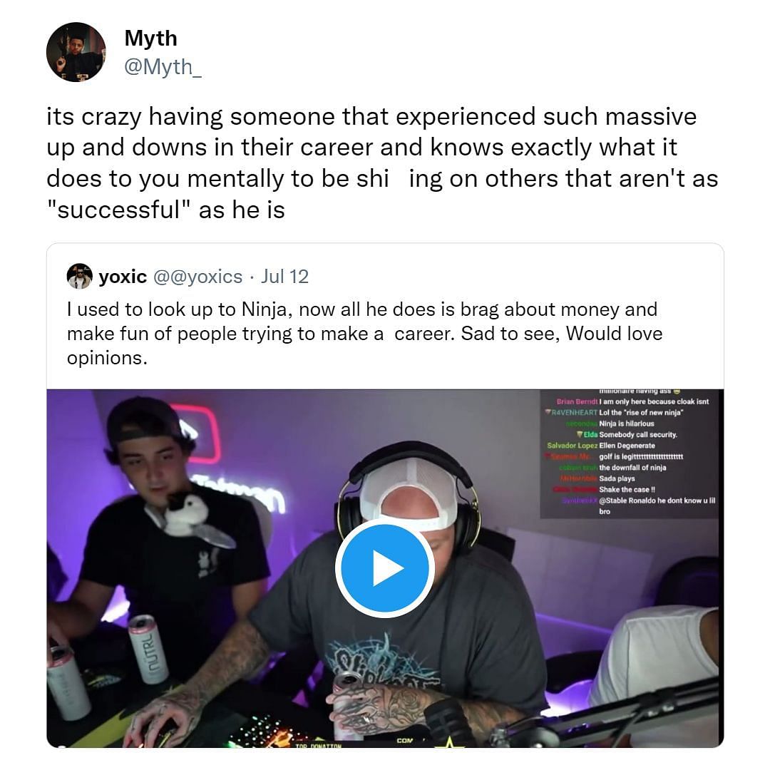 Myth calls out Ninja for recent comments (Image via Twitter)