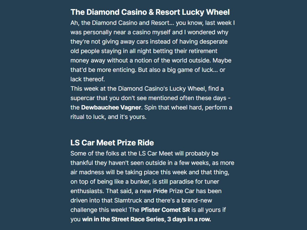 Leaked information about the July 6 weekly update (Image via GTA Forums)