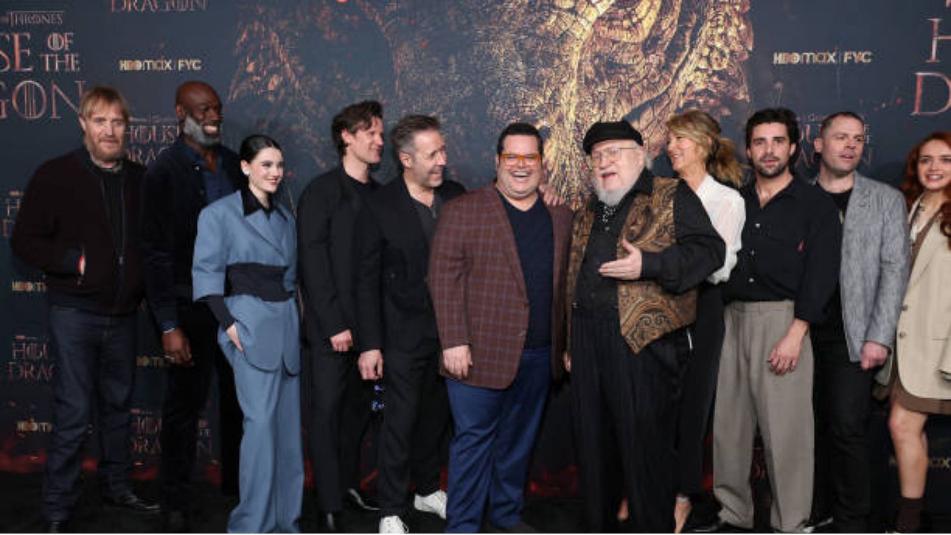 Writer George R R Martin with the team of HOTD (Image via Getty)