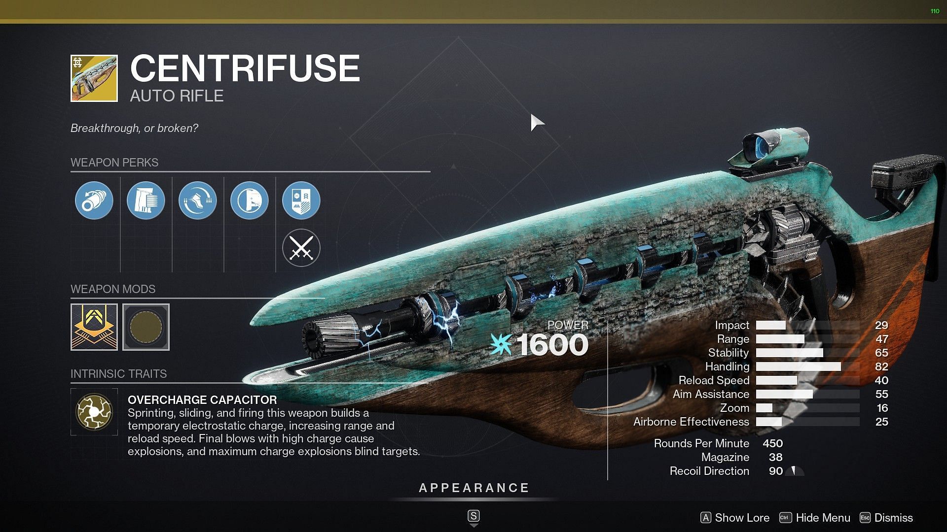 Centrifuse Exotic Auto Rifle (Image via Destiny 2)