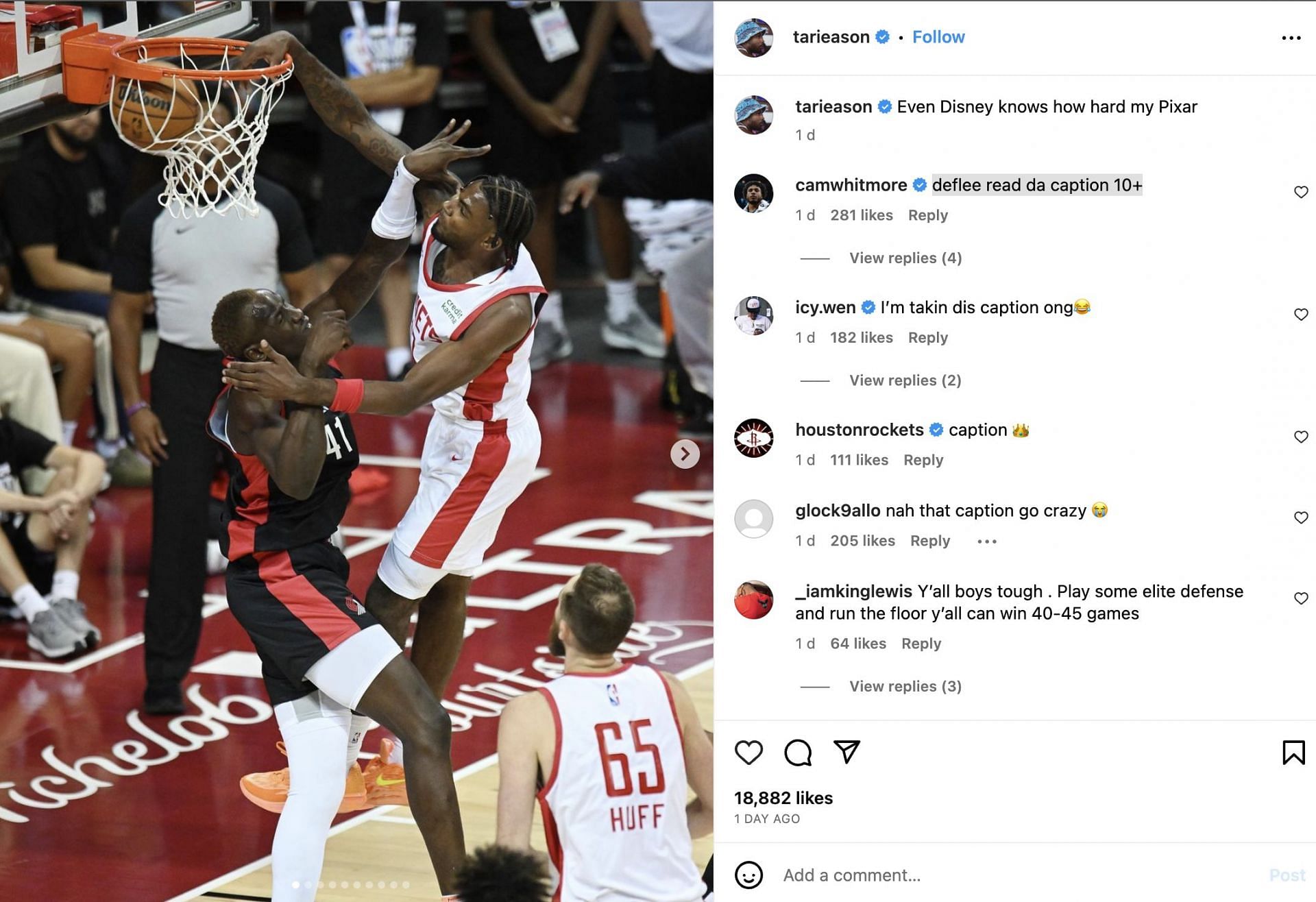 Fans and teammates react to Tari Eason&#039;s latest Instagram post