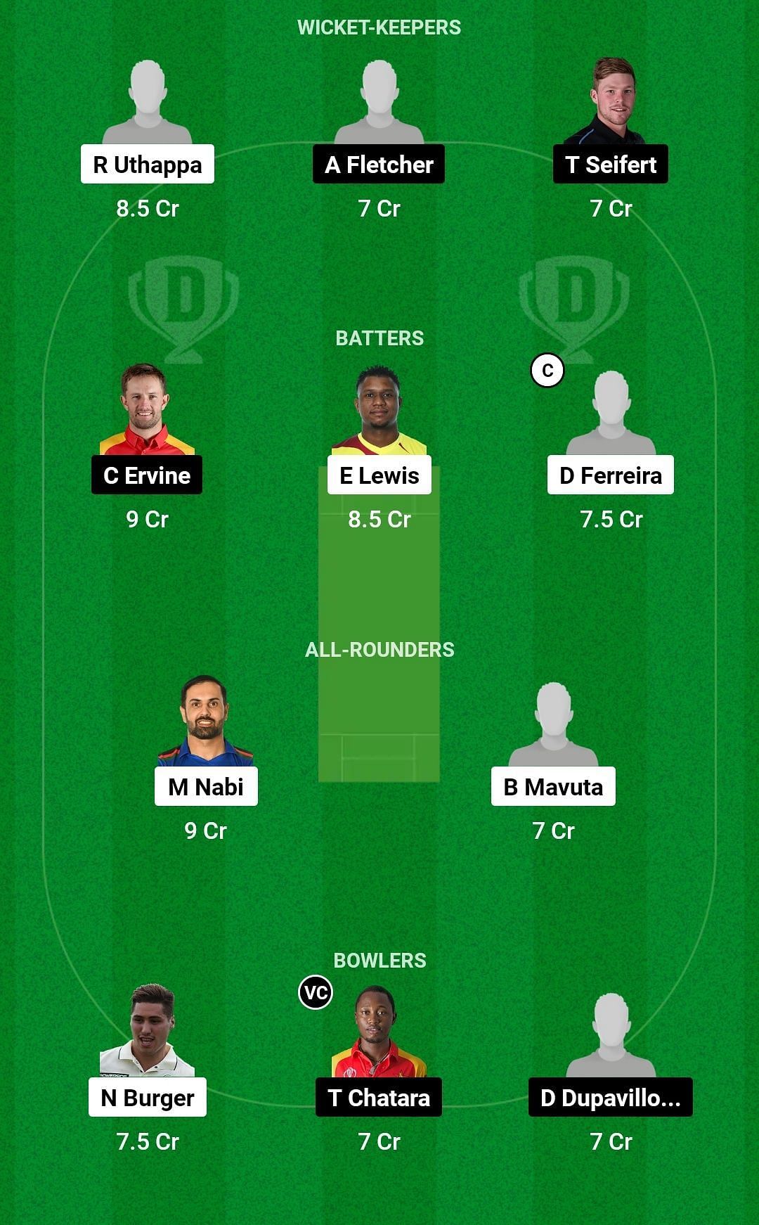 Dream11 Team for Harare Hurricanes vs Durban Qalanders - Zim Afro T10 2023.