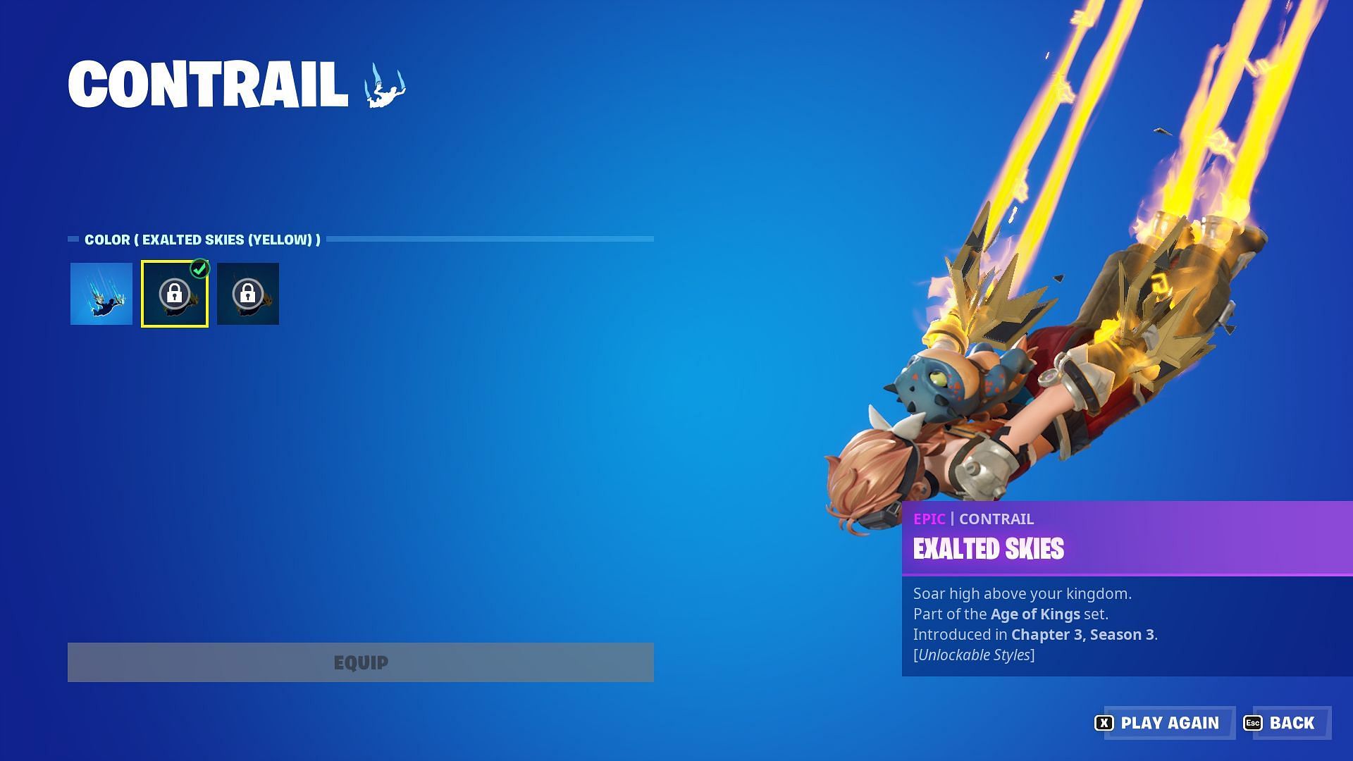 Despite the Contrail being unlocked, the additional Styles are not (Image via Epic Games/Fortnite)
