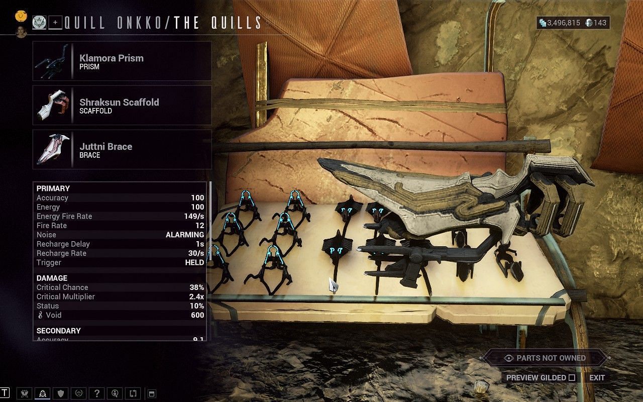 You can preview both non-gilded and gilded Amp stats before crafting it (Image via Digital Extremes)