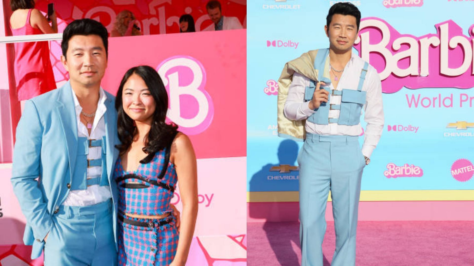 Simu Liu stands out in light blue Versace suit at 'Barbie' premiere