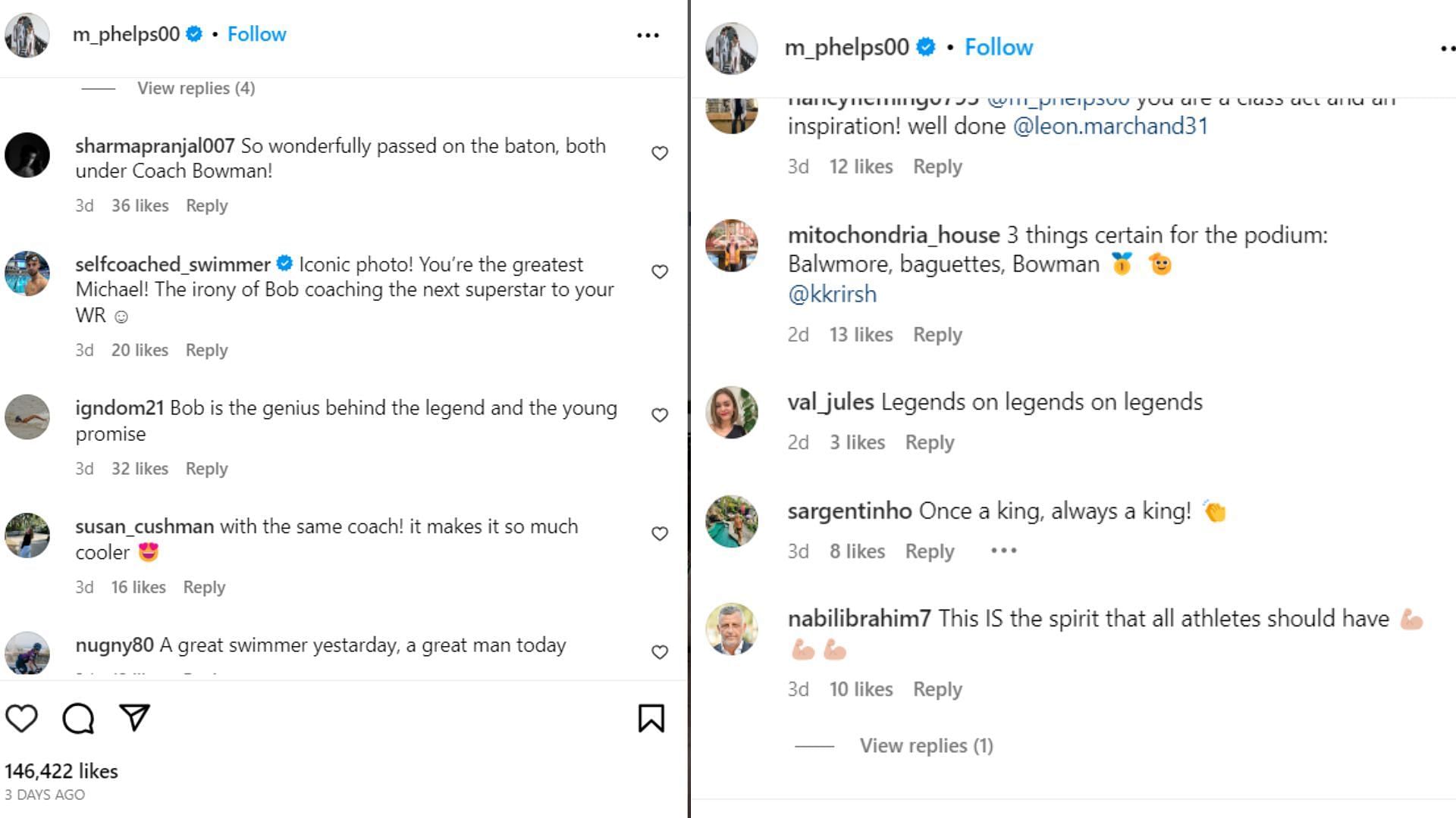 Fans reacting to Michael Phelps&#039;s legacy (Image via Instagram)