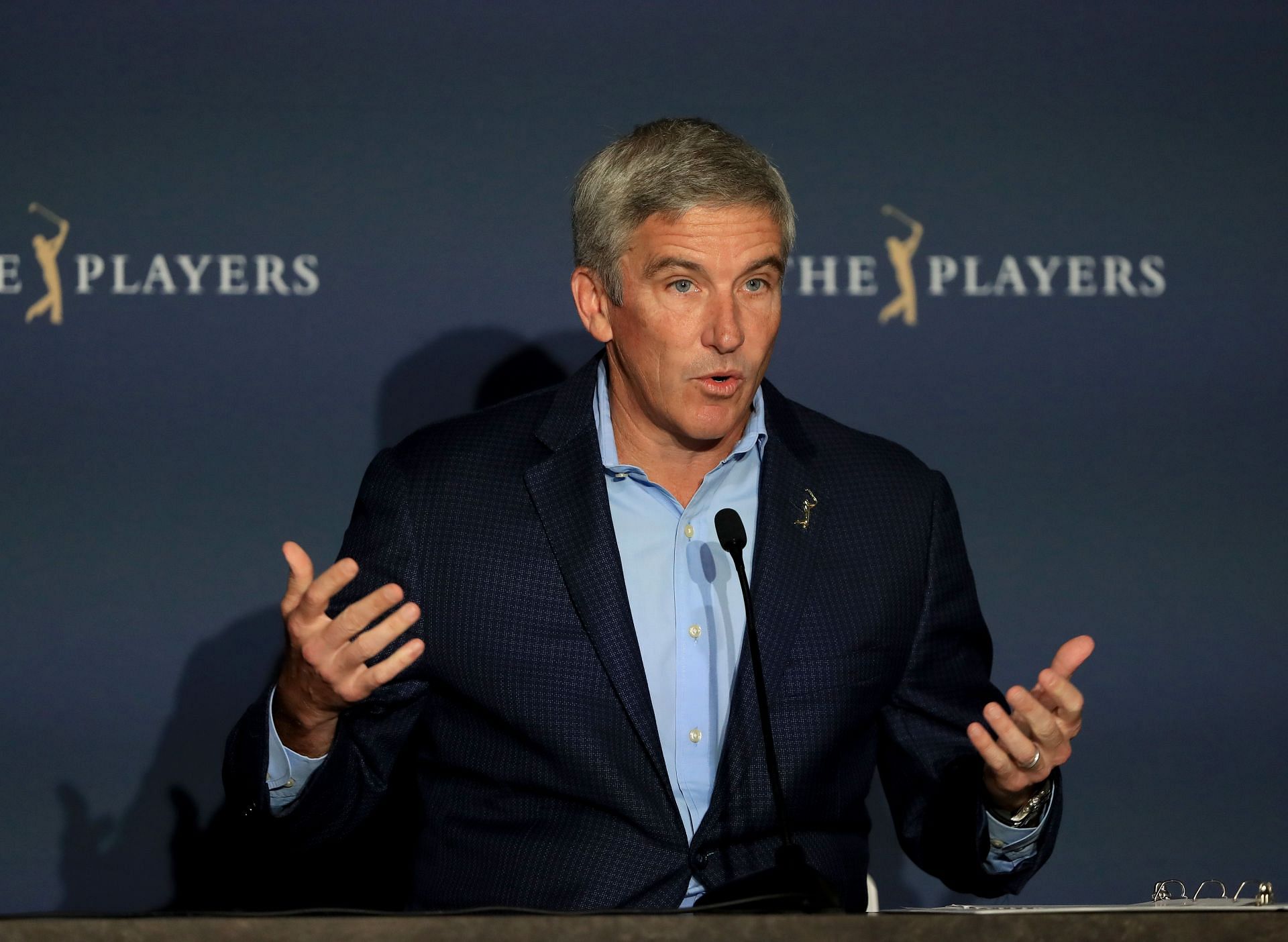 Jay Monahan addresses the media after suspending the 2020 Players Championship