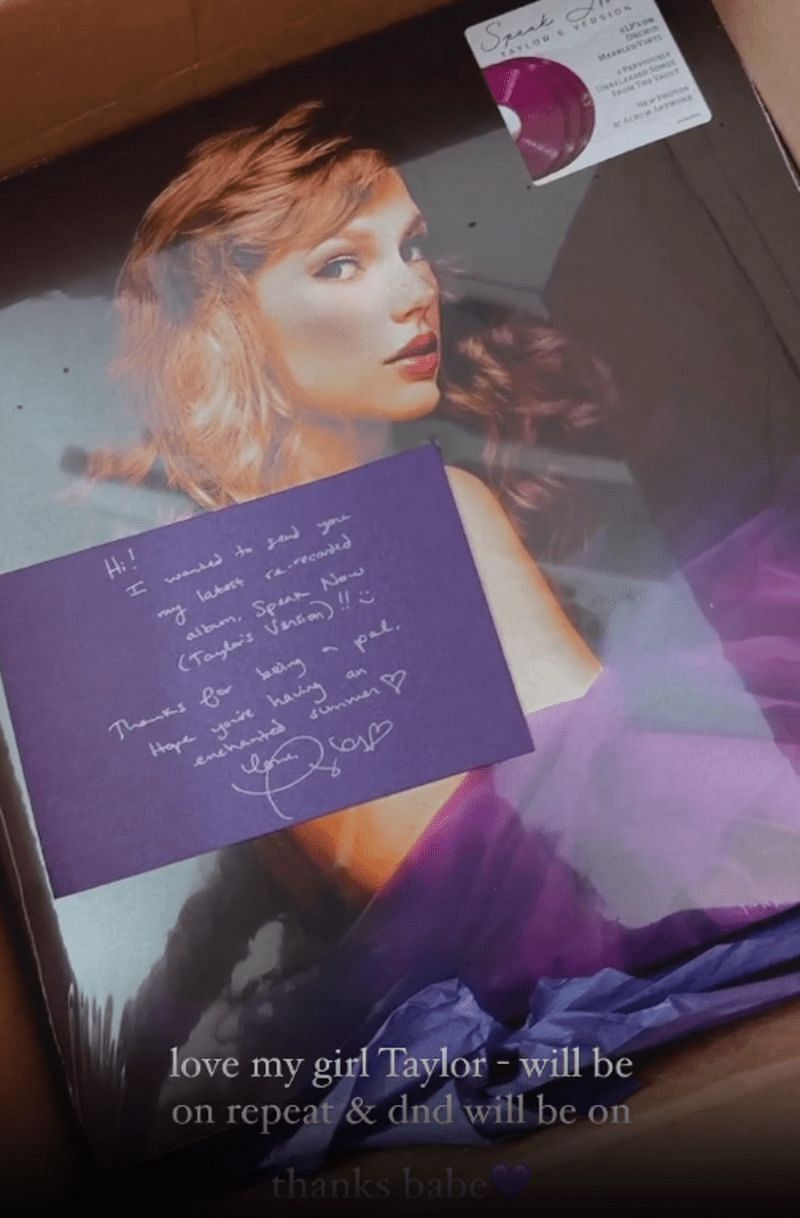 Simone Biles shared the personalized package of Speak Now (Taylor&#039;s Version) she received from multi-awarded musician Taylor Swift. (Image credit: Simone Biles on Instagram)