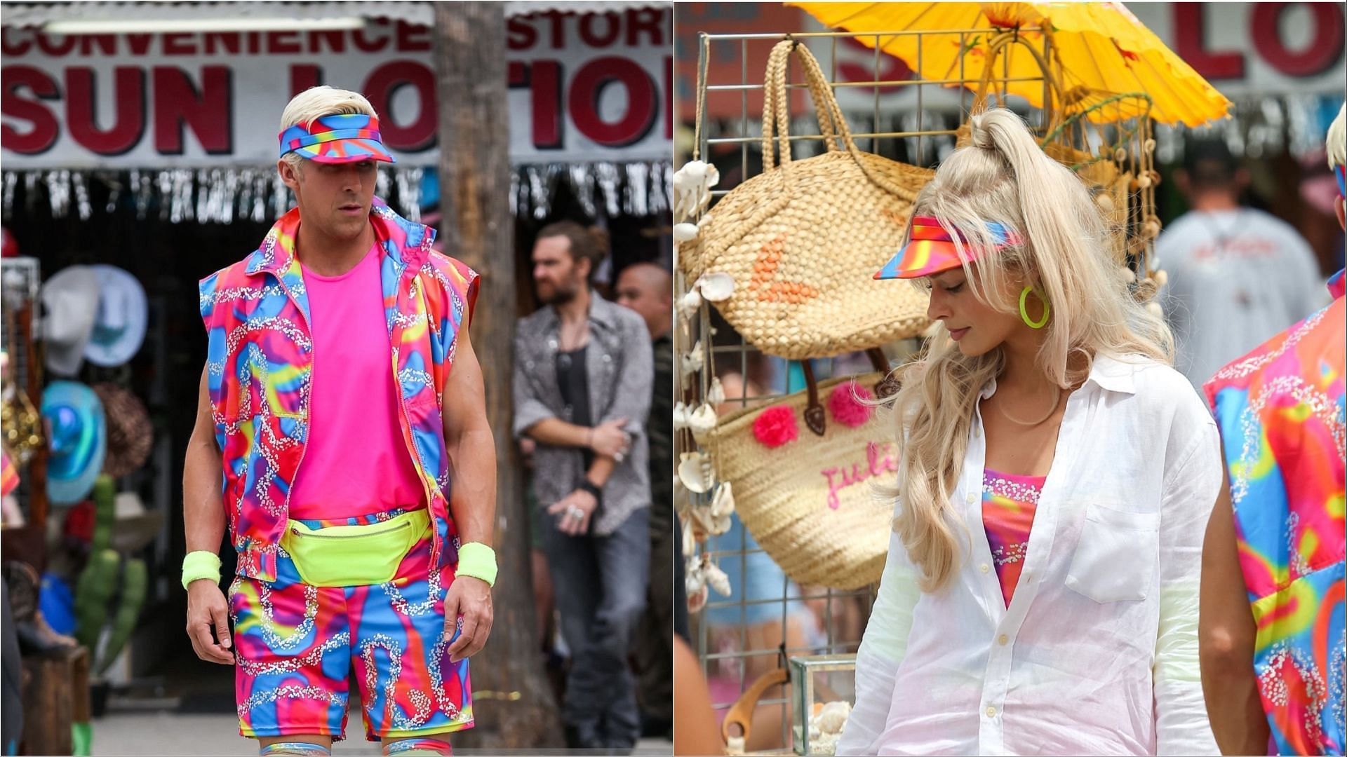 Ryan Gosling and Margot Robbie on the sets of the Barbie movie. (Image via Bauer-Griffin/ Getty Images)