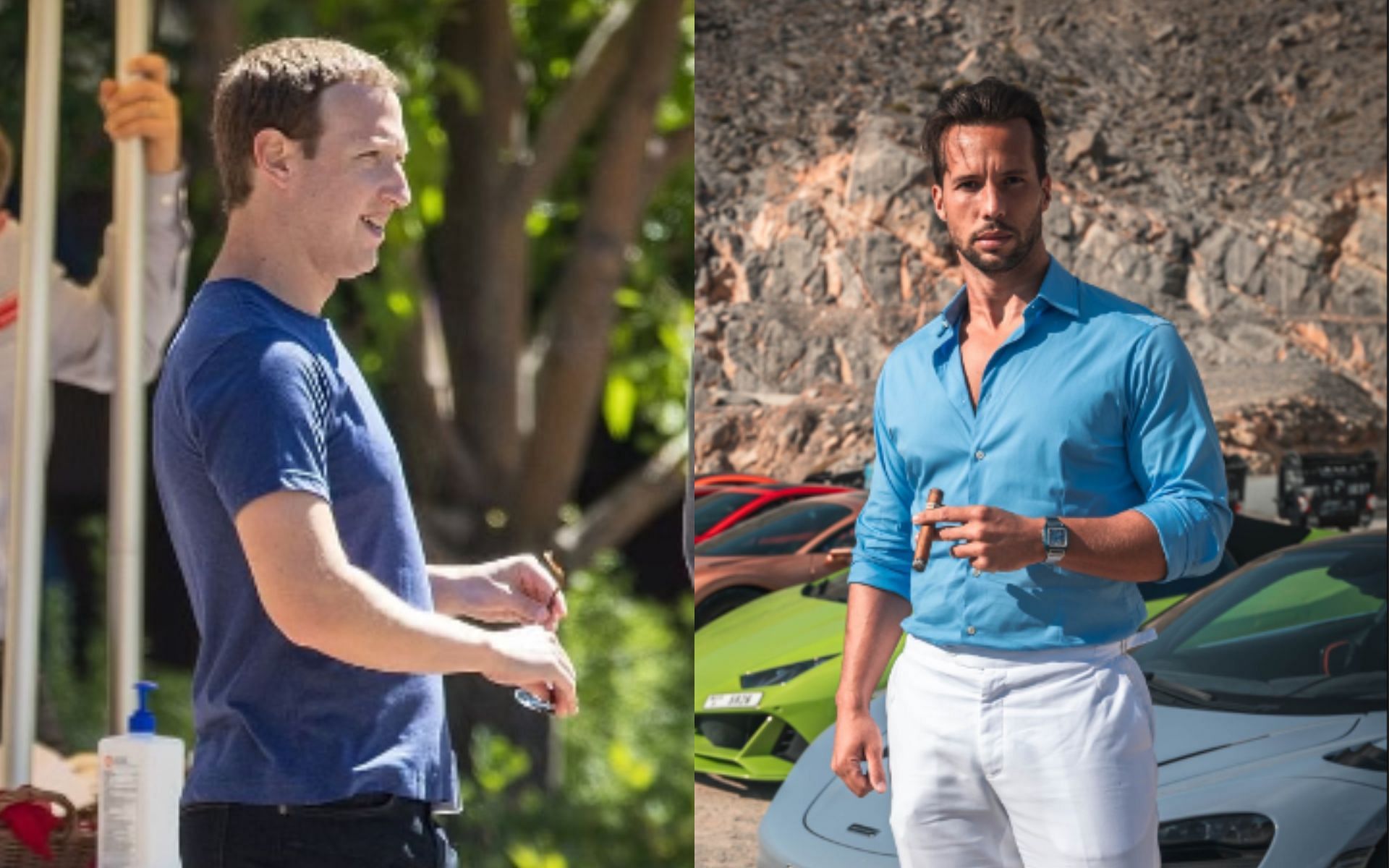 Meta CEO Mark Zuckerberg on the left and social media influencer Tristan Tate on the right [Tristan Tate image source: @TateTheTalisman on Twitter]