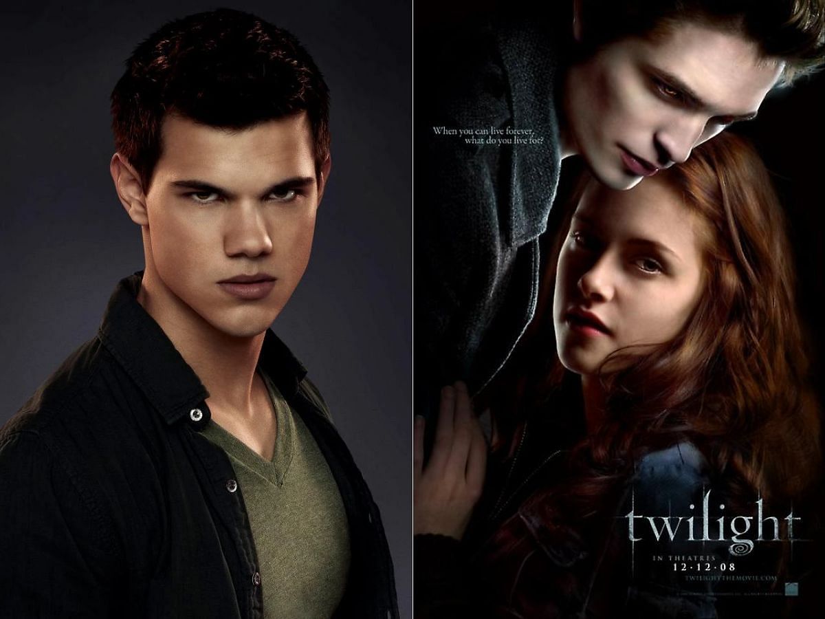 Taylor Lautner rose to fame with his role as werewolf Jacob Black and also Bella&#039;s love interest (Image via Twilight Saga Fandom and Getty)