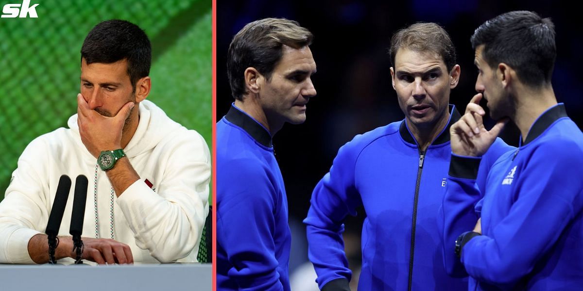 Novak Djokovic (L), pictured with Rafael Nadal and Roger Federer (R)