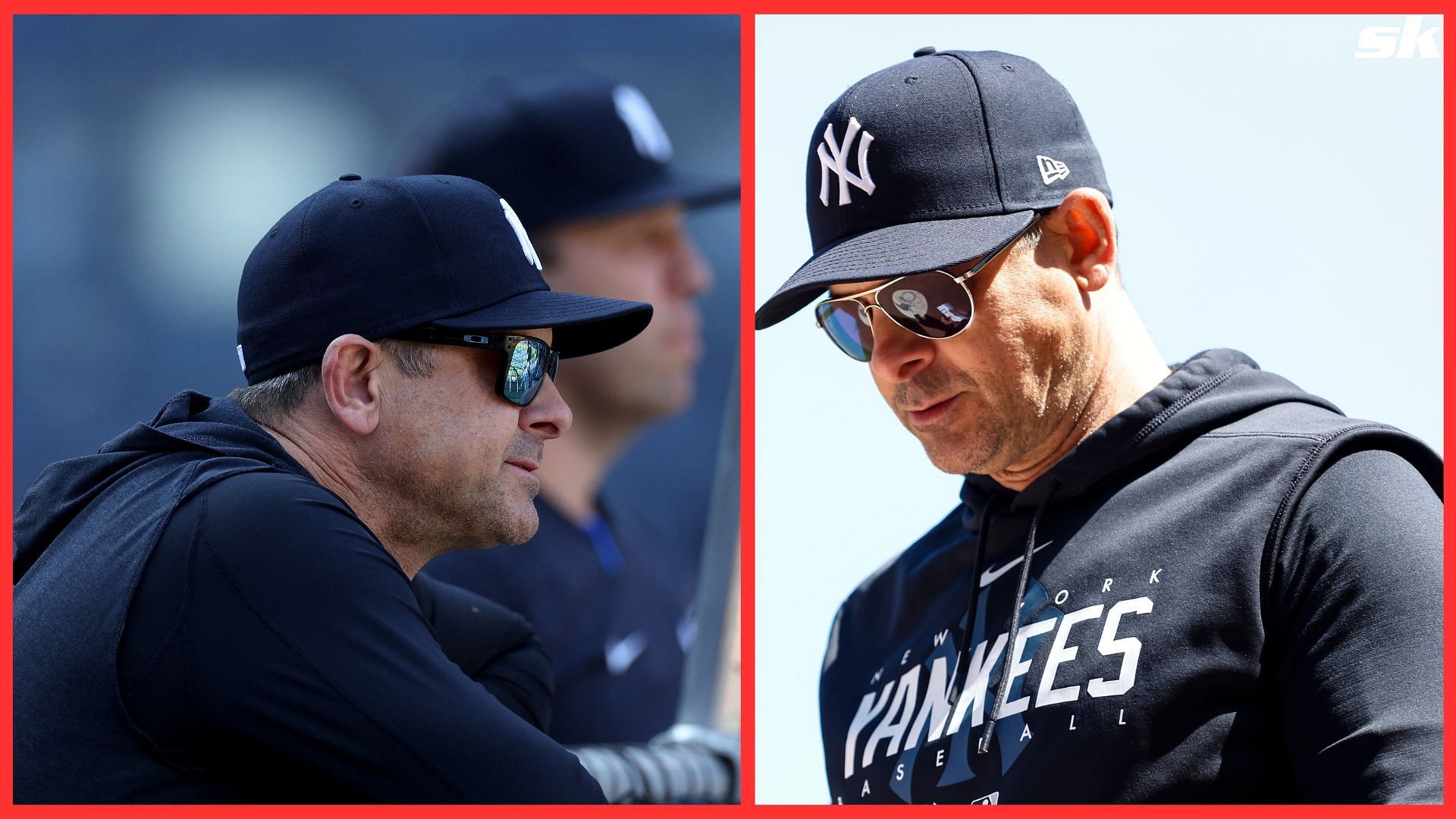 Manager Aaron Boone of the New York Yankees looks on during batting practice before a MLB game