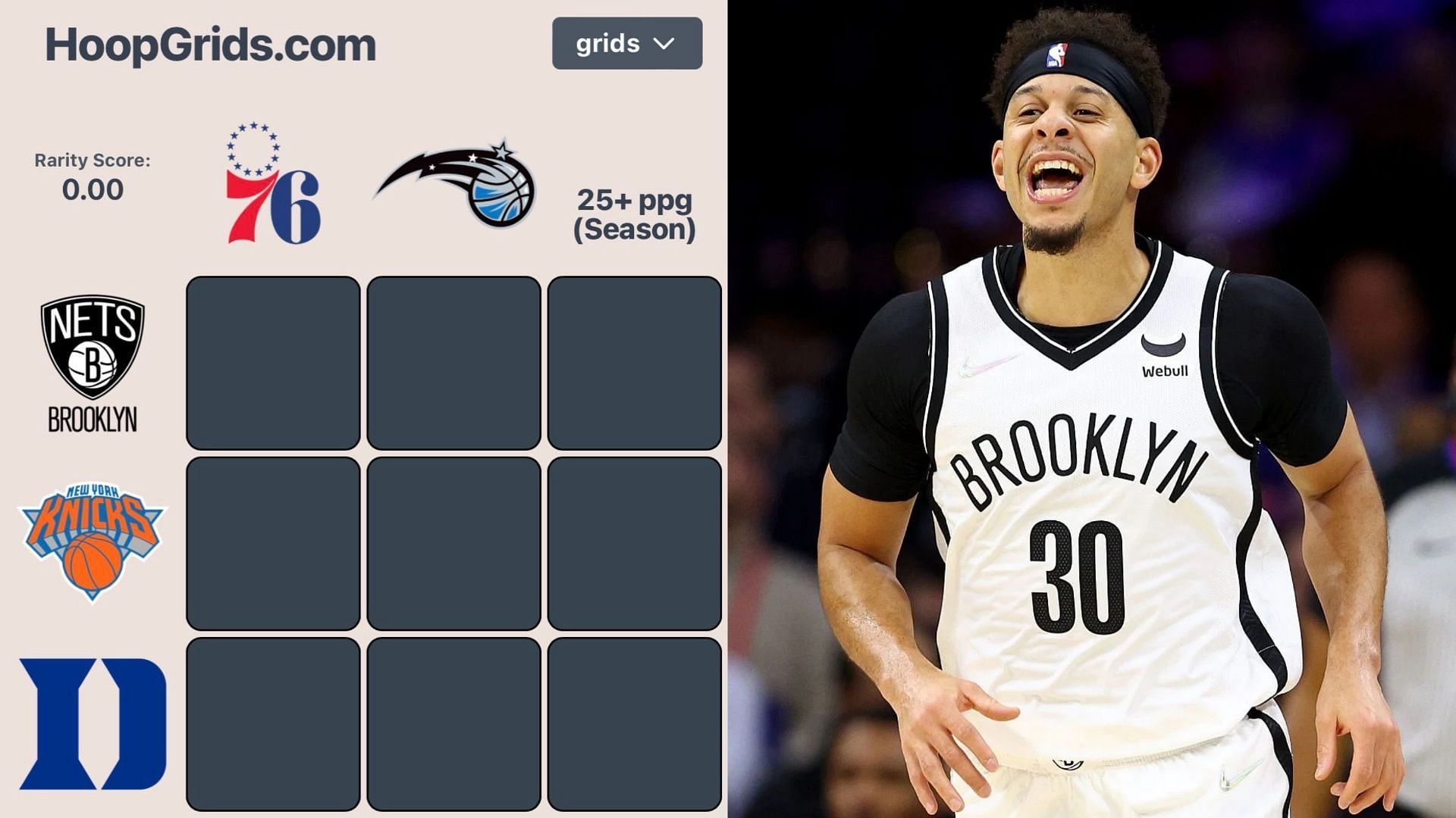 NBA HoopGrids (July 15) and Seth Curry during his time with the Brooklyn Nets.