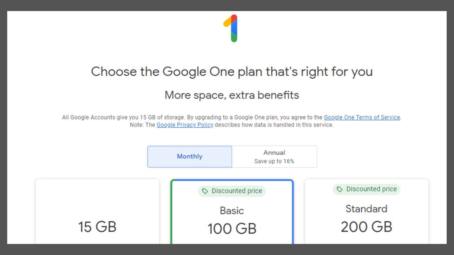Get extra Google Cloud storage. (Image via Google One)