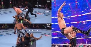 UFC referee hilariously hits The Rock's People's Elbow while trying to stop a fight