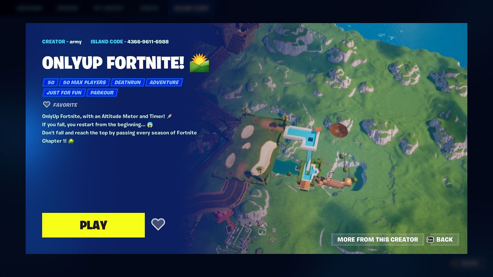 OnlyUp is a fun Creative 2.0 map to try out (Image via Epic Games/Fortnite)