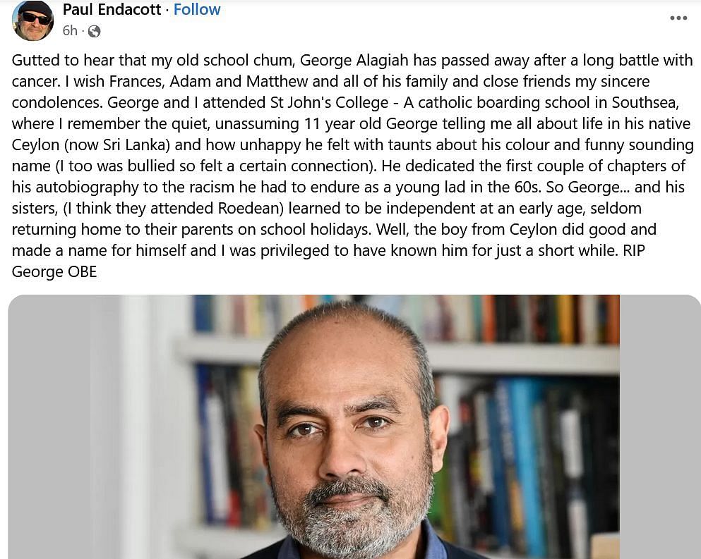 Paul Endacott paying tribute to George Alagiah (Image via Facebook)