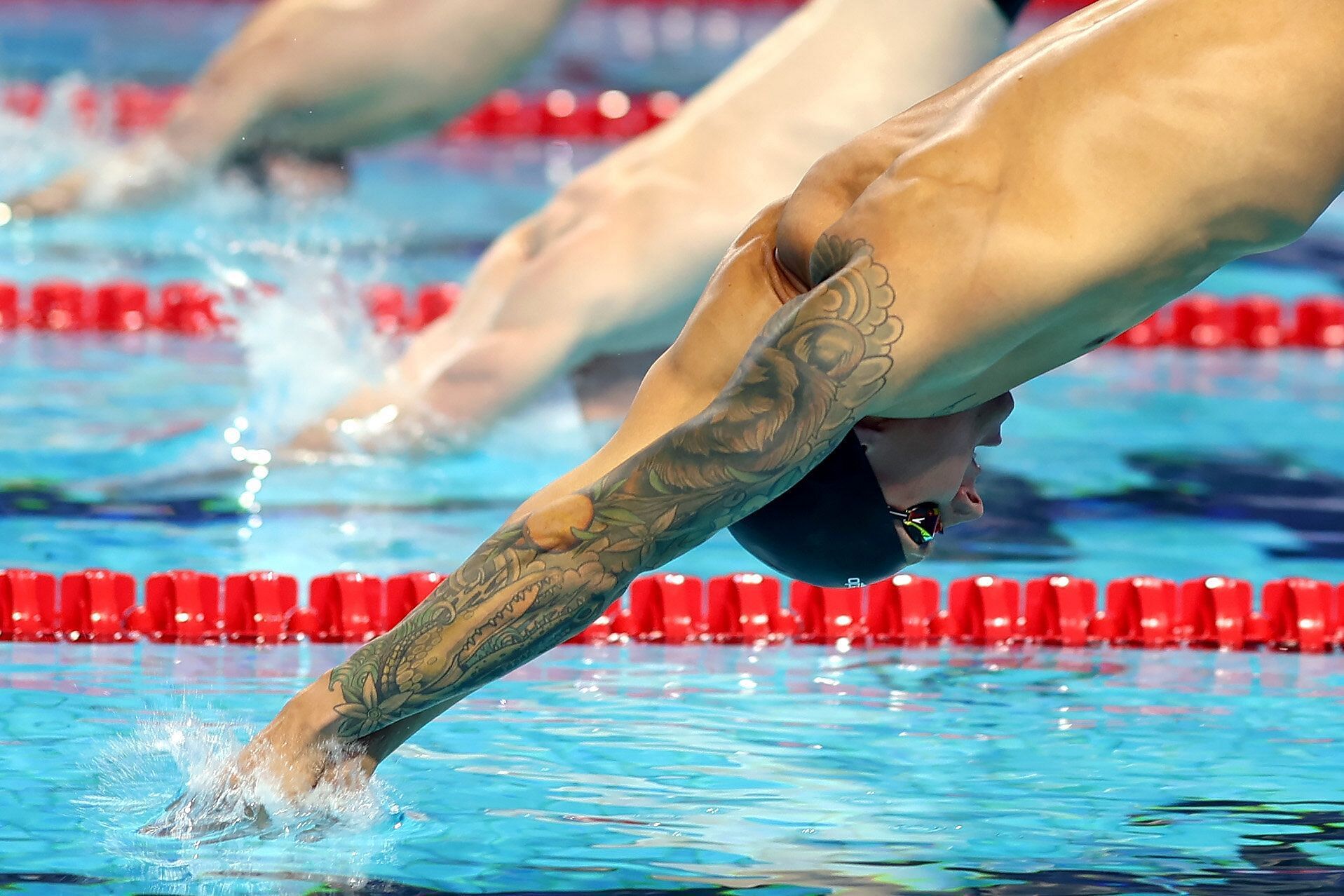 The American Olympic Swimmer performing in a competition