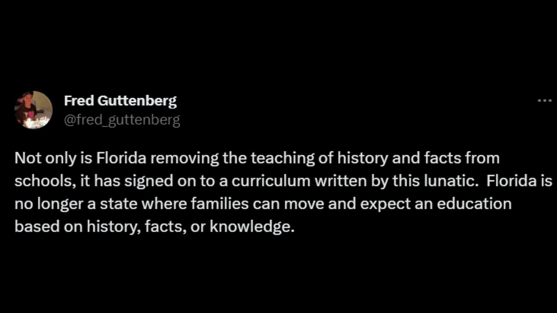 A Twitter user says that Florida is increasingly turning into an unsafe state for kids&#039; education. (Image via Twitter/Fred Guttenberg)
