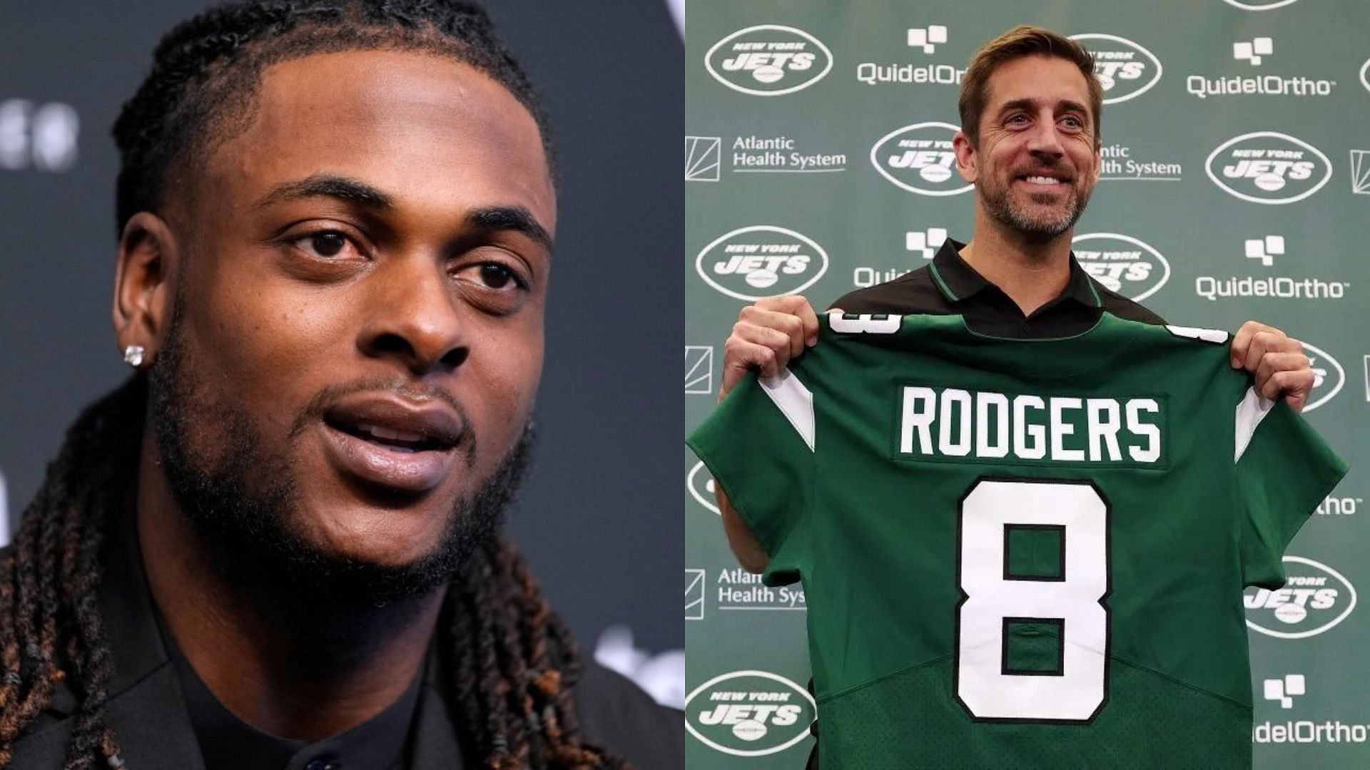 Could Davante Adams (L) reunite with former Packers teammate Aaron Rodgers (R) with the Jets?