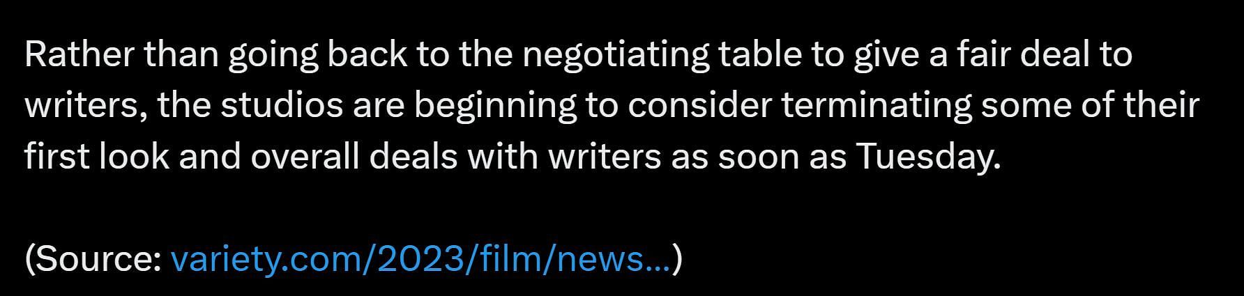 Discussing Film&#039;s post about the SAG-AFTRA and WGA strikes (Image via Twitter)