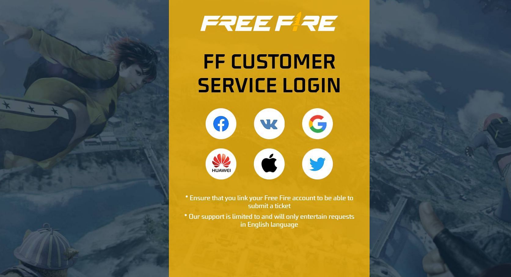 You will be offered six login options on the particular website (Image via Garena)
