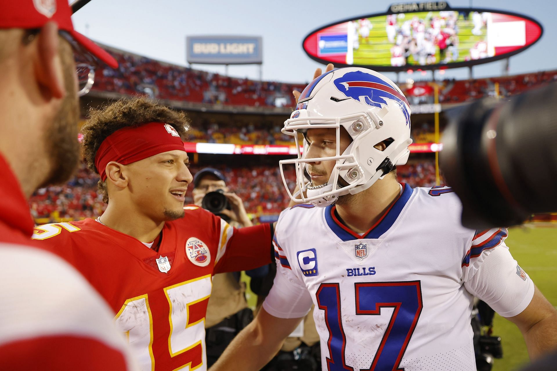 Patrick Mahomes and Josh Allen during Buffalo Bills v Kansas City Chiefs