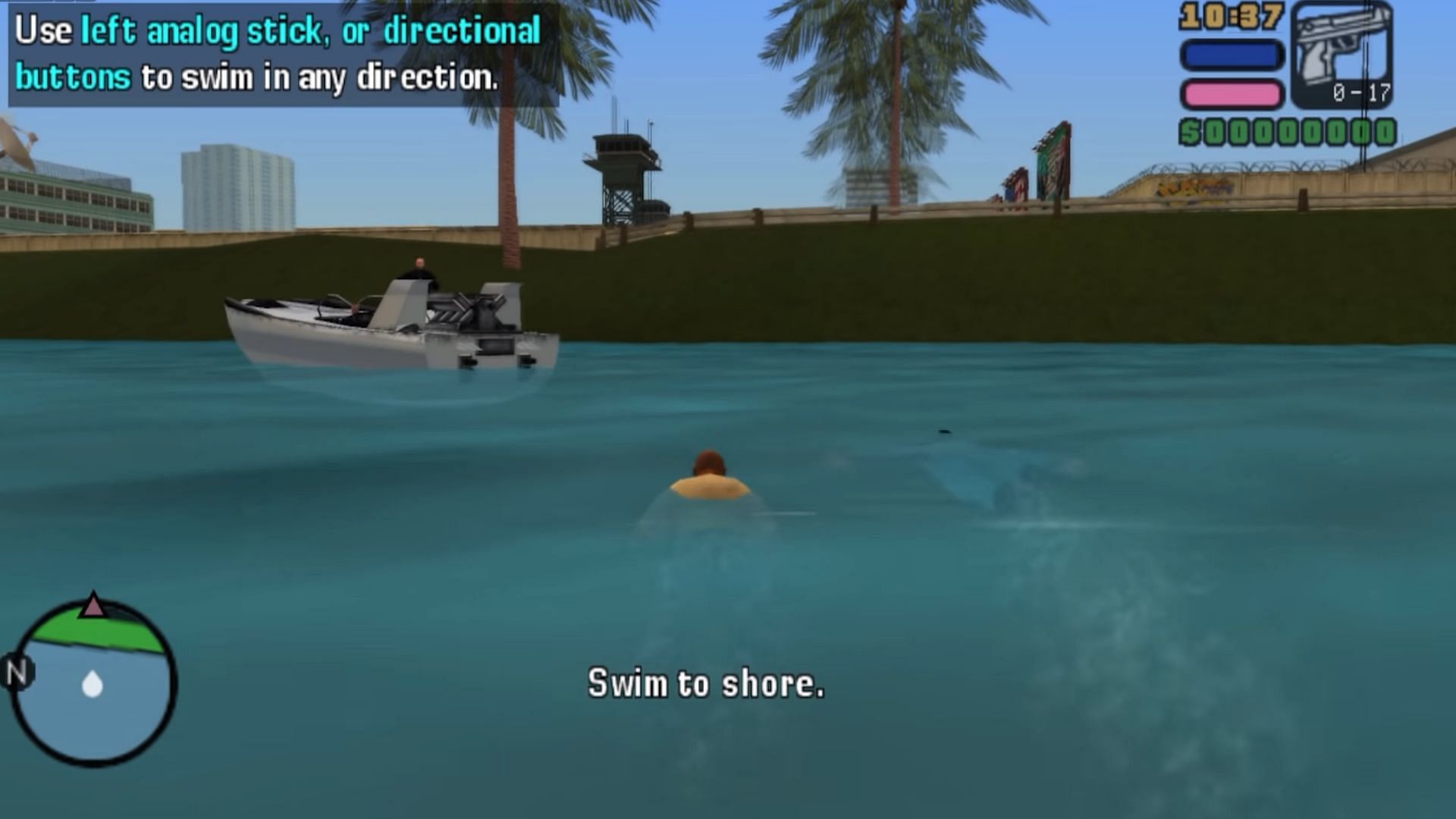 Victor Vance has to swim in the first mission of his game (Image via Rockstar Games)