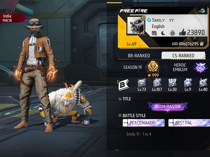 Smily Killer Gaming's Free Fire ID, stats, rank, guild, and more