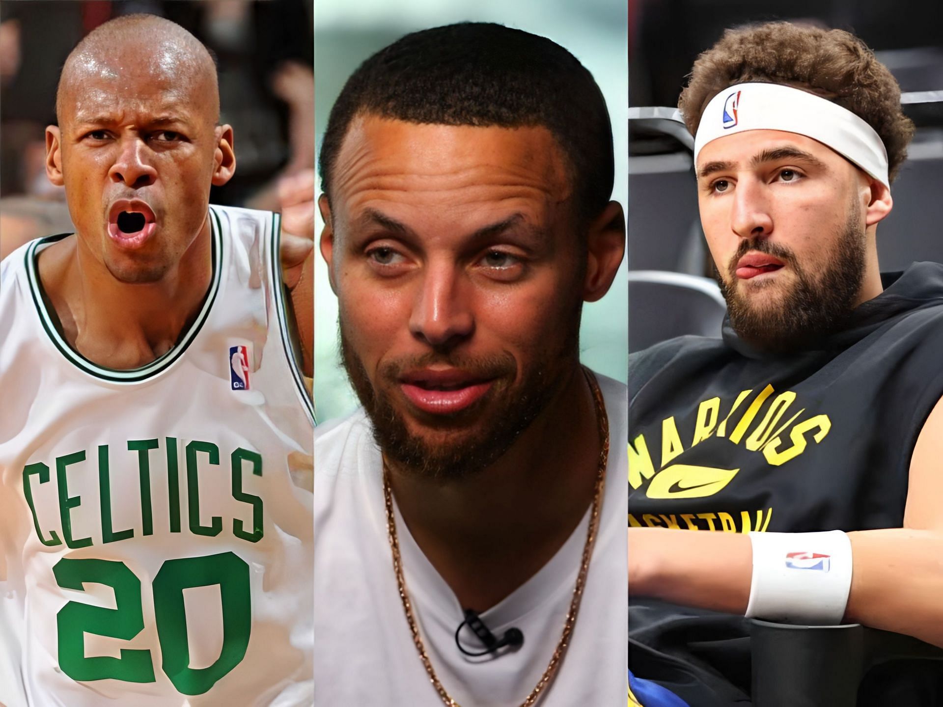 Boston Celtics legend Ray Allen and Golden State Warriors stars Steph Curry and Klay Thompson